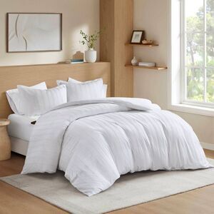 510 Design - Full Logan Woven Striped Duvet Cover Se White